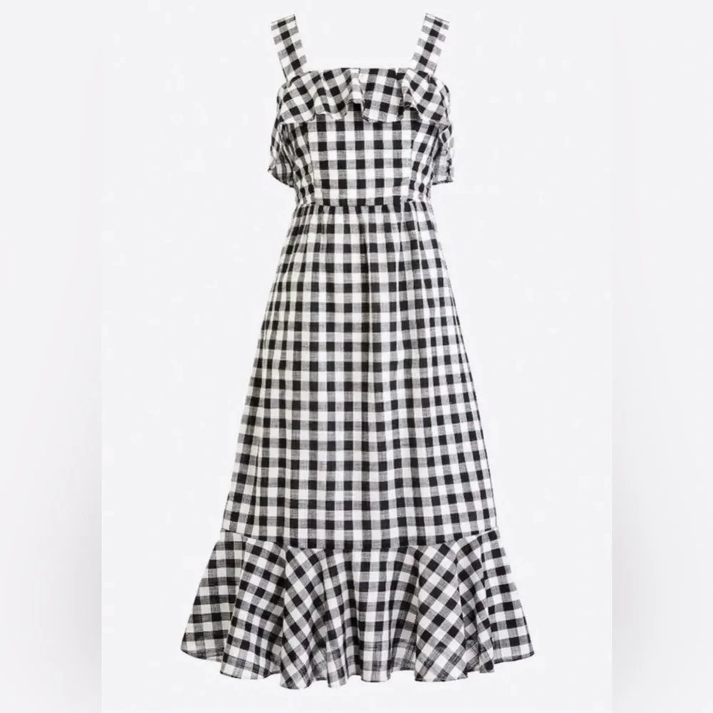 J.Crew NWOT Women’s Midi Gingham Dress SZ 00 - Picture 2 of 9
